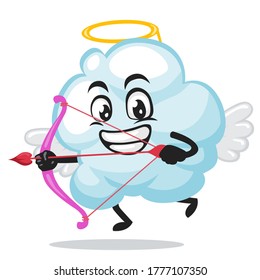 Ilustración vectorial de la mascota de la nube o del personaje con traje cupido y una proa