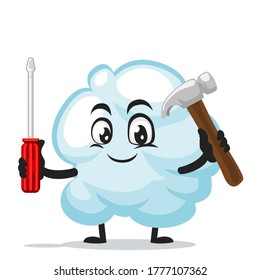 Vector illustration of cloud mascot or character holding hammer and screwdriver