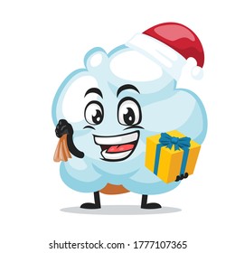 Vector illustration of cloud mascot or character wearing santa hat