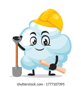 Vector illustration of cloud mascot or character wearing builder costume