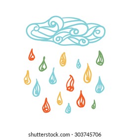 Vector illustration cloud with rain drops.