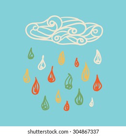 Vector illustration cloud with rain drops.