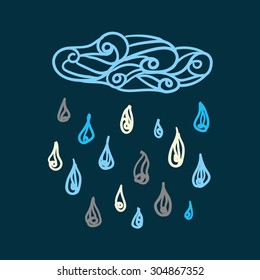 Vector illustration cloud with rain drops.