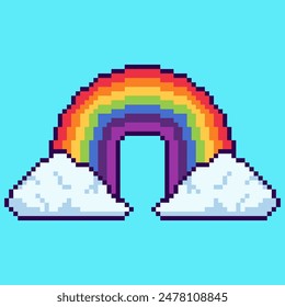 Ilustración vectorial de la nube con el arco iris con el diseño del arte del píxel, perfecto para los diseños temáticos de los activos del juego