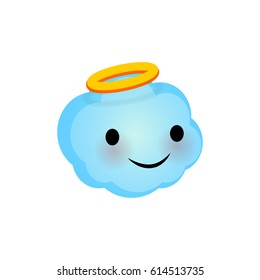 Vector illustration cloud smile icon. Face emoji blue angel cloud icon. Isolated background. Happy feelings, expression for message, sms.
