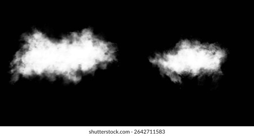 Vector illustration. Cloud, smoke, fog png. Set of vector clouds, fog or smoke on an isolated transparent background. White realistic 3D vector isolated cloud on the transparent background. Vector set