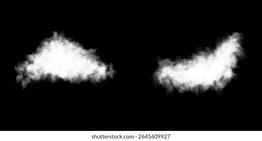 Vector illustration. Cloud, smoke, fog png. Set of vector clouds, fog or smoke on an isolated transparent background. White realistic 3D vector isolated cloud on the transparent background. Vector set