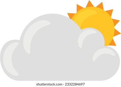 Vector illustration of cloud with sun, cloudy day. Weather drawing.