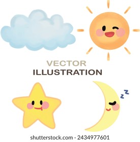 vector illustration cloud sun star and moon cute