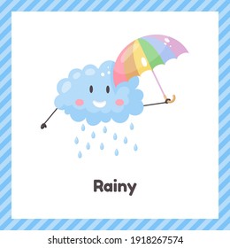 Vector illustration  Cloud and umbrella  Cute weather rainy for kids  Flash card for learning and children in preschool  kindergarten   school 
