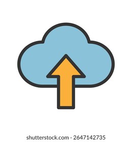 Vector illustration of a Cloud Upload in solid line style isolated in white background