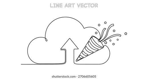 Vector illustration of a cloud upload symbol with a party popper representing digital celebration