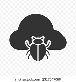 Vector illustration of cloud virus icon in dark color and transparent background(PNG).