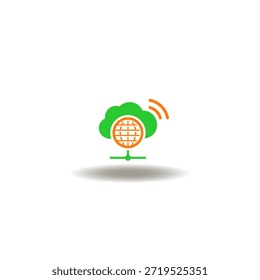 Ilustración vectorial de la nube con señal inalámbrica y red de intercambio de globos terrestres. Icono de la base de datos de Web. Símbolo de centro de datos, servidor, Archivar.