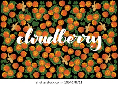vector illustration of cloudberry and leaf design with lettering cloudberry background black and berry EPS10