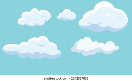 
vector illustration of clouds with blue background. cartoonish clouds eps