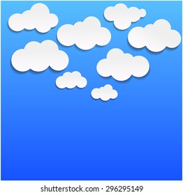 Vector illustration of clouds collection on blue background.