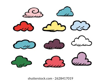 Vektorgrafik von clouds.set of colorful clouds.weather Symbol-Set. Wettericons.clouds Computerkonzept. Symbol für Cloud-Computing. Wolken, Muster, Hintergrund