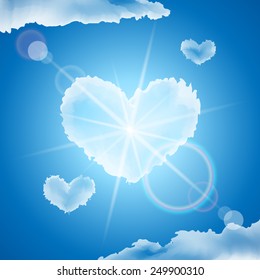 Vector illustration with clouds and hearts. Valentine in the sky