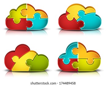 Vector illustration of clouds icons made of puzzle