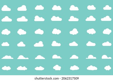 Vector illustration of clouds icons on green background.