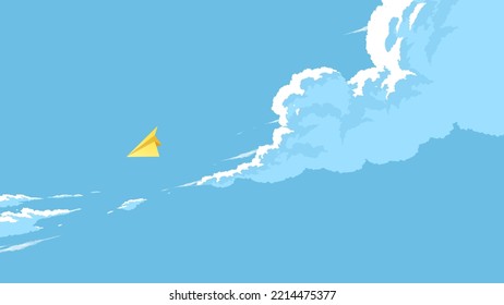 vector illustration of the clouds image with a paper plane flying in the blue sky