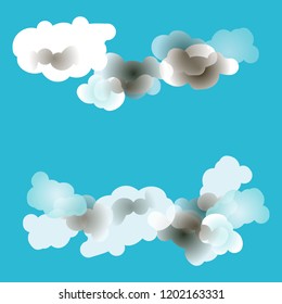 Vector illustration of clouds on a sky blue background with place for text. Design elements for creating weather, a natural phenomenon. All layers and groups are organized for easy editing and change.
