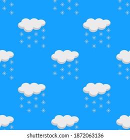 Vector illustration. Clouds seamless pattern with snow on a blue background. Design element for poster, banner, clothes.
