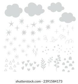 Vector illustration with clouds, stars, dots and other textures