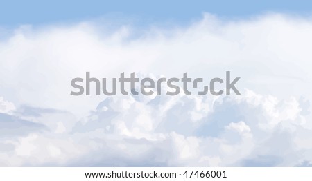 Vector illustration of cloudscape. Panoramic view. No gradients and effects, just objects with solid fill.