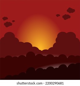 vector illustration of a cloudy landscape with sunlight