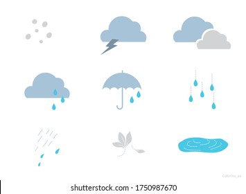 Vector illustration of cloudy and rainy gloomy day with snow coming