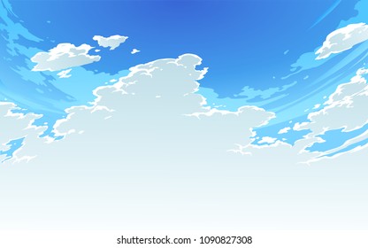 Vector Illustration Of  Cloudy Sky In Anime Style. 2