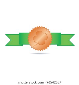 Vector illustration of clover badge with green ribbon