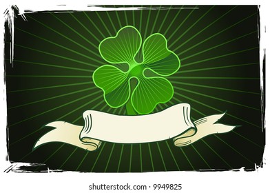Vector illustration of a clover with banner on dark background