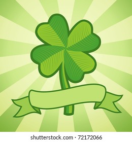 Vector illustration of clover with four leaves and ribbon