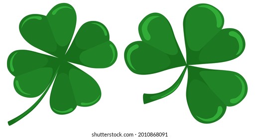 Vector illustration of clover, green trefoil and quatrefoil.