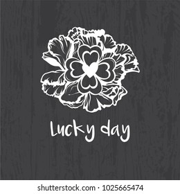 Vector illustration of clover, hand, luck for shop, tattoo, post card, greeting card, magazine, invitation of St. Patrick Day