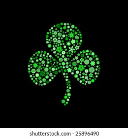 Vector illustration of clover leaf shape  made up a lot of  green small flowers on the black background