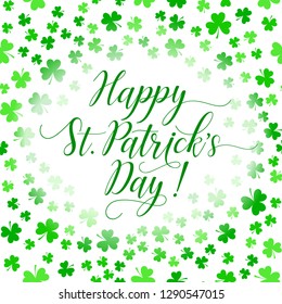 Vector illustration of clover leaves on white. St Patrick's Day greeting card with lucky shamrocks on background