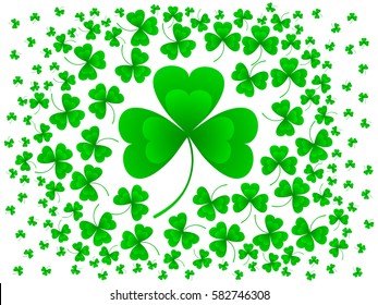 Vector illustration of clover leaves on white. St Patrick's Day background