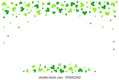 Vector illustration of clover leaves on white. St Patrick's Day background. Green frame
