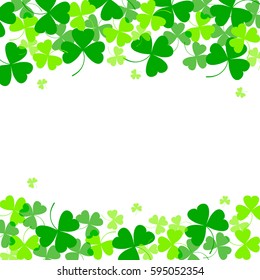 Vector illustration of clover leaves on white. St Patrick's Day background. Top and bottom position