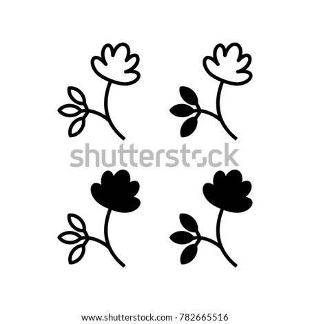 Vector illustration of clover plant with flower isolated on white background. Icon set.