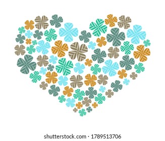 Vector illustration of a clover in the shape of a heart. four Leaf Clover