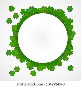 vector illustration of clovers with a large blank circle in the center, happy St. Patrick's Day, clover..