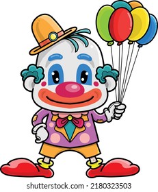 a vector illustration of a clown with colorful balloons 