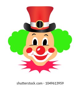 vector illustration of clown head with a happy face isolated on white background. 