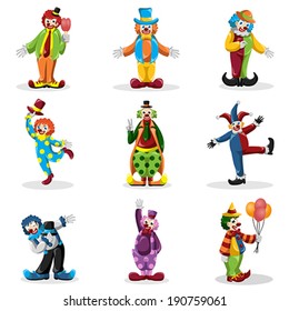 A vector illustration of clown icons sets