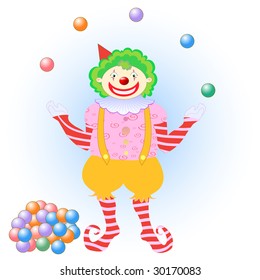 Vector illustration of clown juggling colorful balls. You can place letters on the balls to spell words.